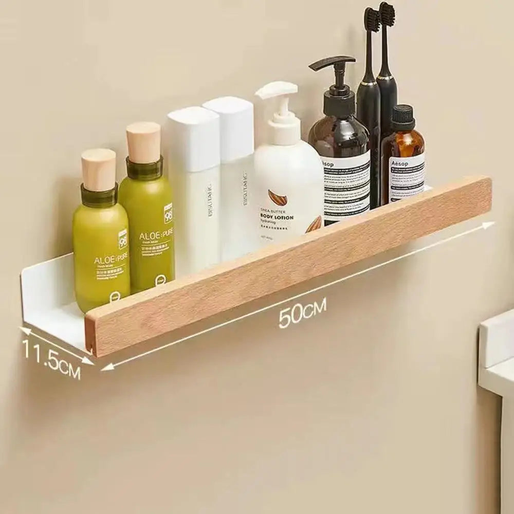Waterproof beech shelf for kitchen and bathroom storage - White 50cm
