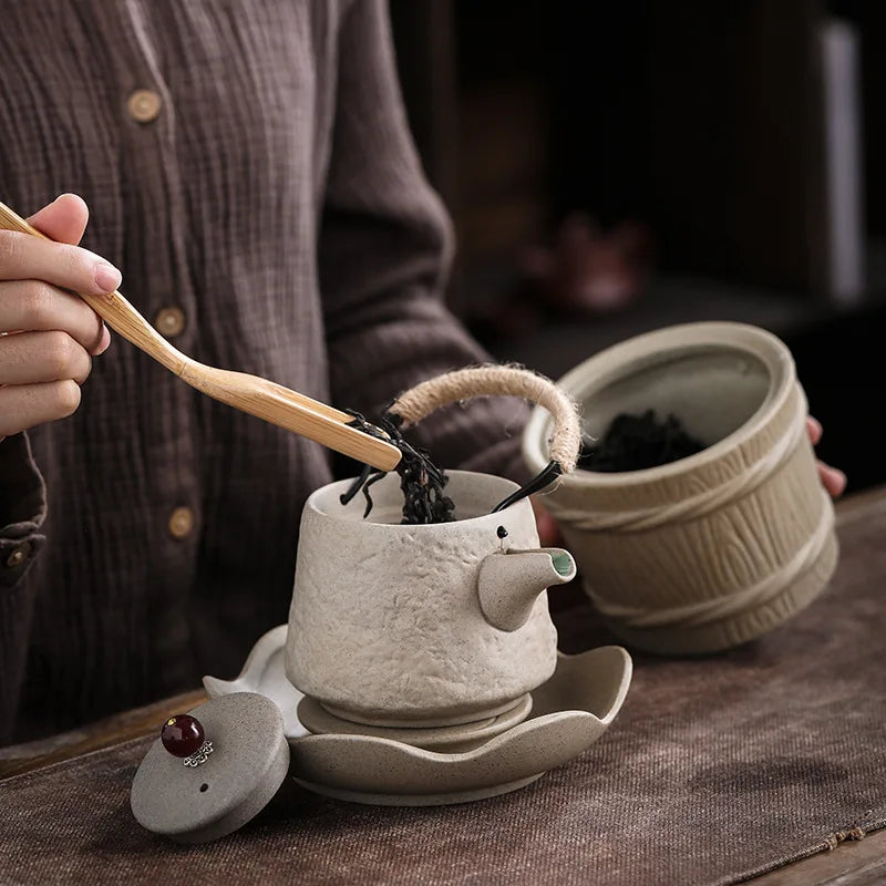 Japanese retro kungfu ceramic textured tea service - view 4