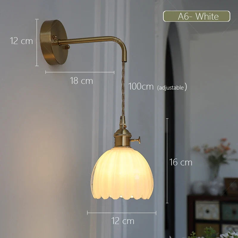 Japanese retro floral glass wall sconce modern and chic design - A6 / Bulb Not Included