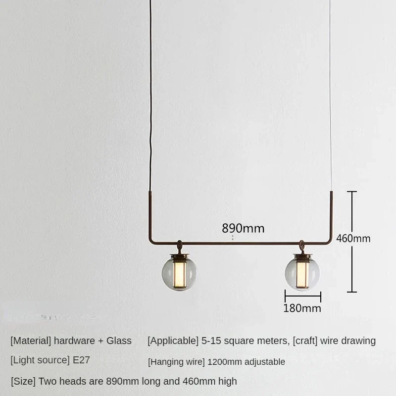 Minimalist glass pendant light for bar and restaurant - 2 heads / Warm White