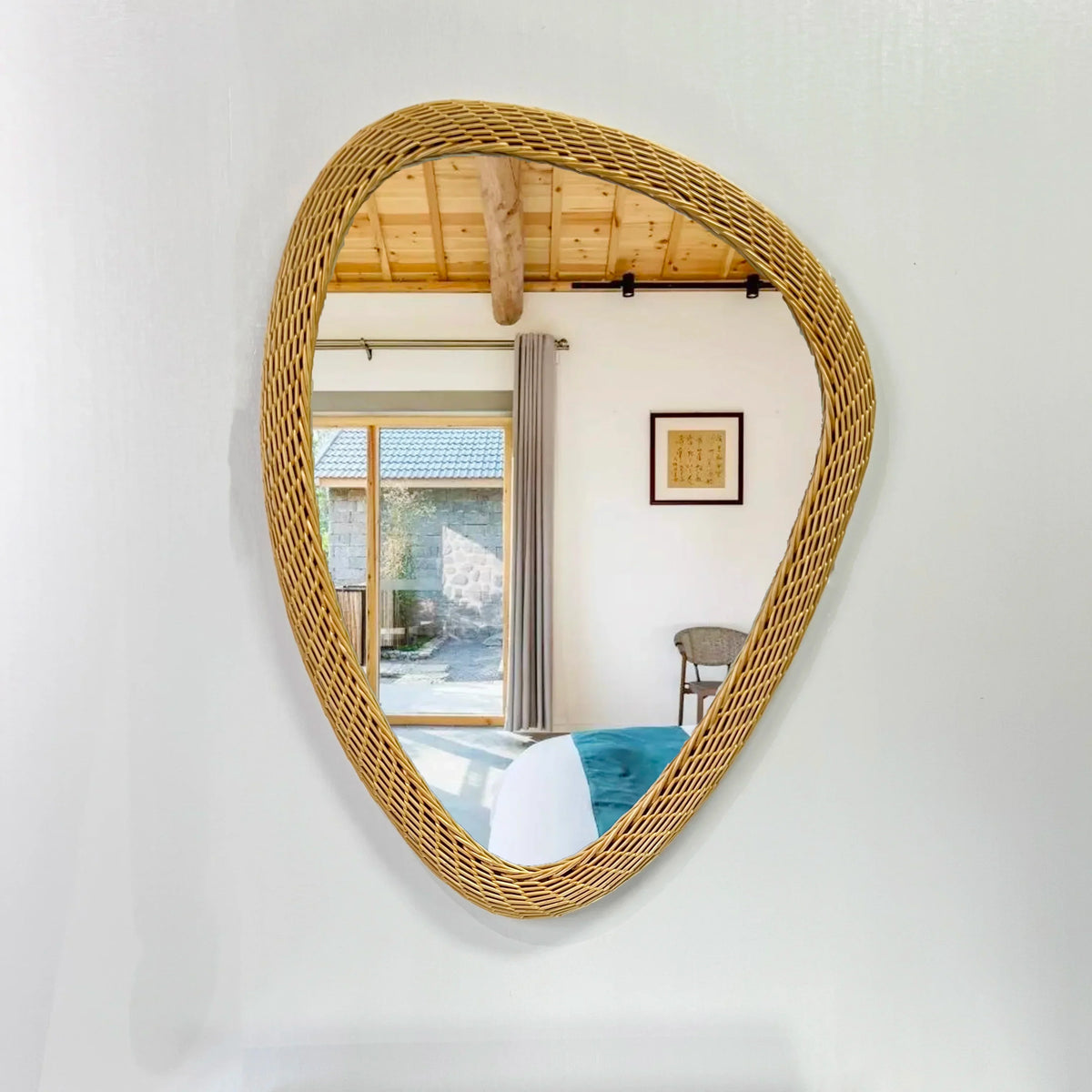 Bohemian mirror woven in rattan hand decorated - view 2