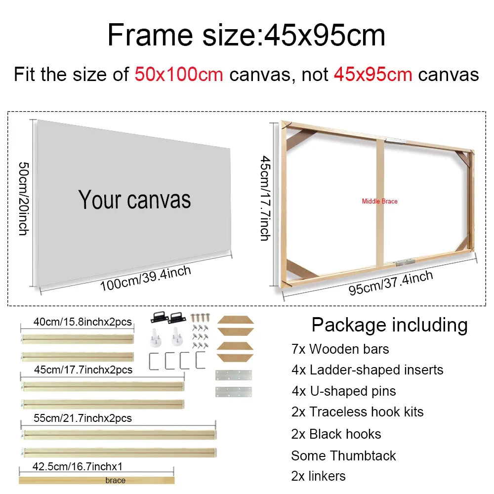 Wooden wall frame for decorative canvases and paints - 45x95cm