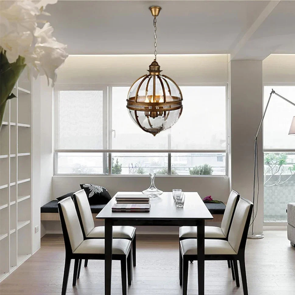 Retro spherical chandelier in iron and glossy glass - view 2