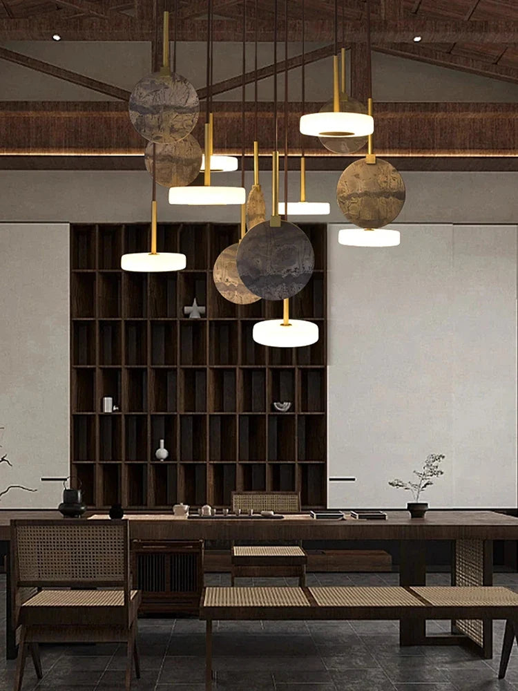 Chandelier in natural wood or gold marble with led lighting - view 2