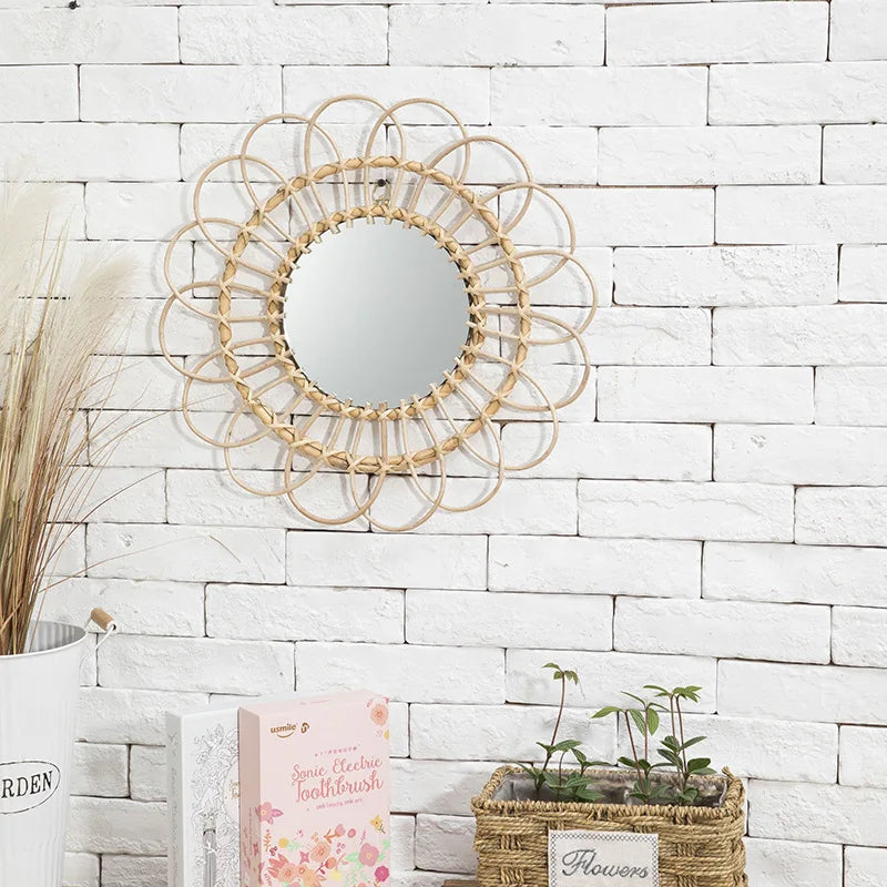 Decorative sunflower rattan hanging mirror for bohemian atmosphere - view 4