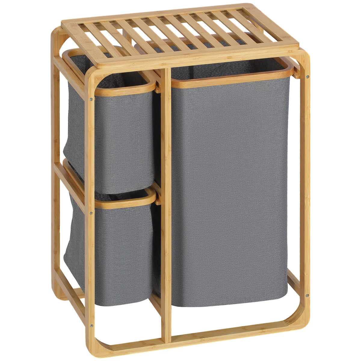HOMCOM bamboo laundry hamper 3 removable fabric bags 50x32x69,7 cm - Natural wood and gray / 50x32x69.7 cm