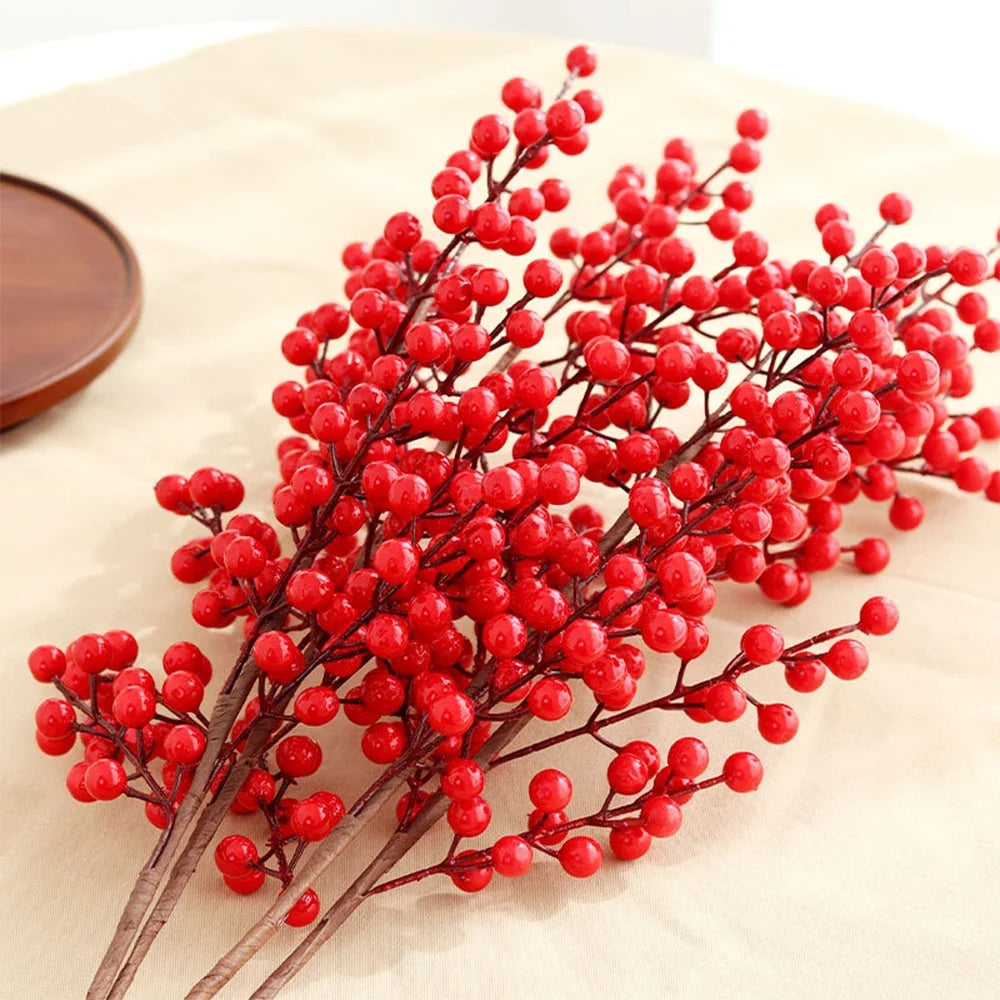 Artificial red fruit branch for Christmas decoration and harvest - view 6