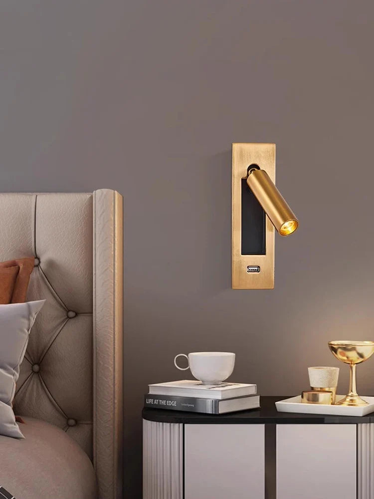 Black Brass Rectangular LED Wall Sconce with USB Port - view 2
