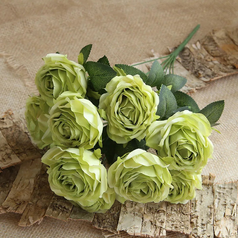 10 artificial flower heads for wedding decoration and festival - Green