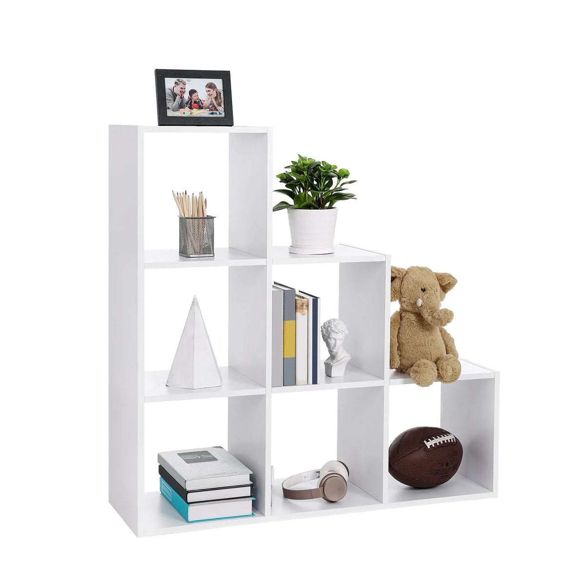 VASAGLE Stair Shelf, Bookcase, Step Shelf, Standing Shelf, with 6 Cubes, Ladder Shelf, Room Divider, Cube Shelf