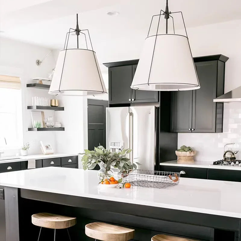 Cone drum pendant light, fabric lampshade, kitchen restaurant during light, indoor home decoration lighting - view 3