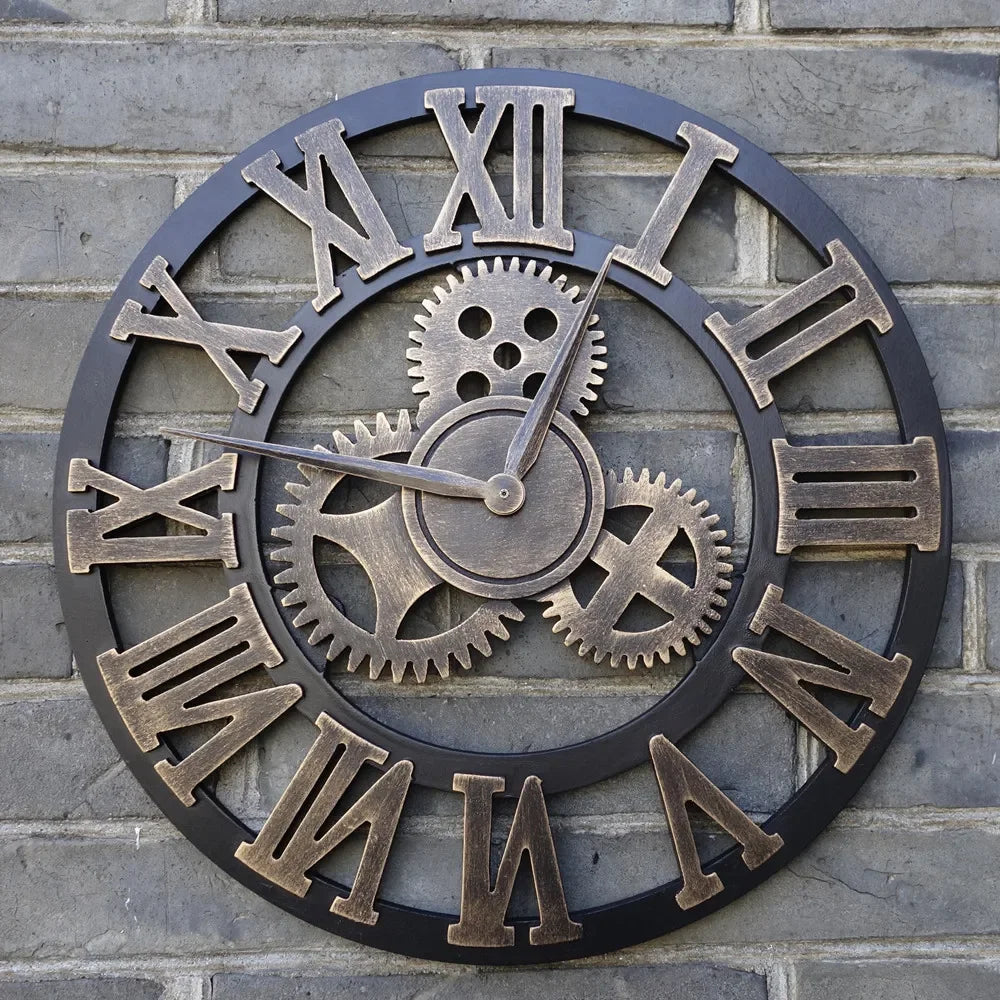 Vintage wooden wall clock 3d retro design hand made decorative luxury