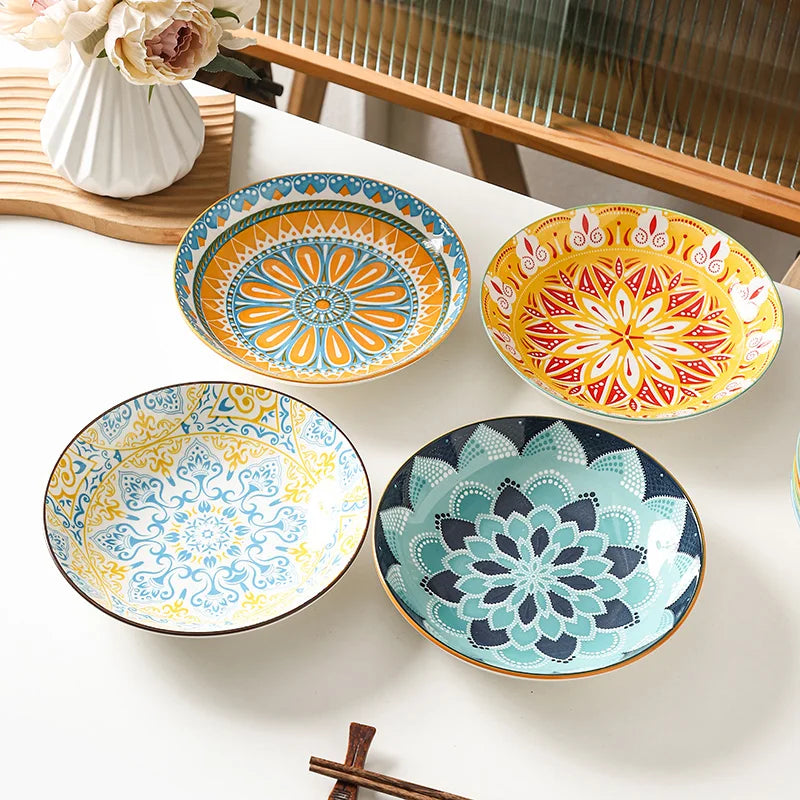 Lot 4 ceramic plates bohemian 21 cm