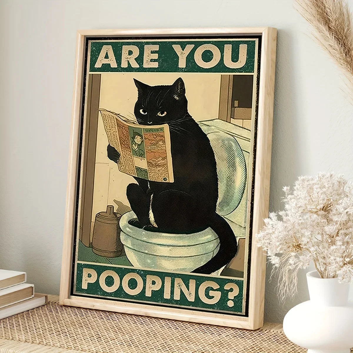 Humorous quote black cat reading journal in toilet fun decor