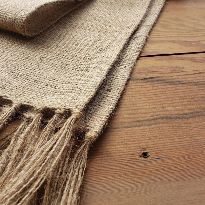 Rustic jute table runner with braided pom-poms - view 3
