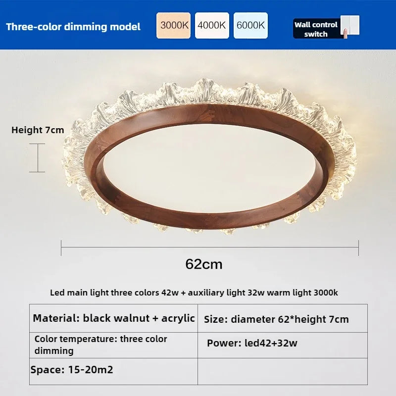 Retro wooden ceiling lamp circular and square acrylic - D 62cm / 3 modifiables