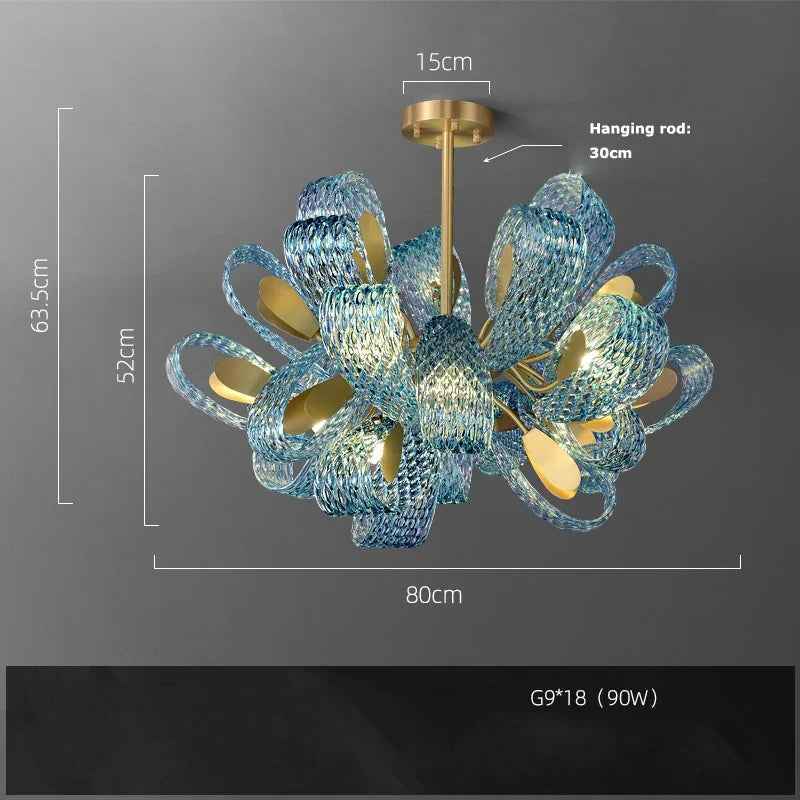 Hanging chandelier in glass crystal modern lighting for interior - Warm light / 80cm