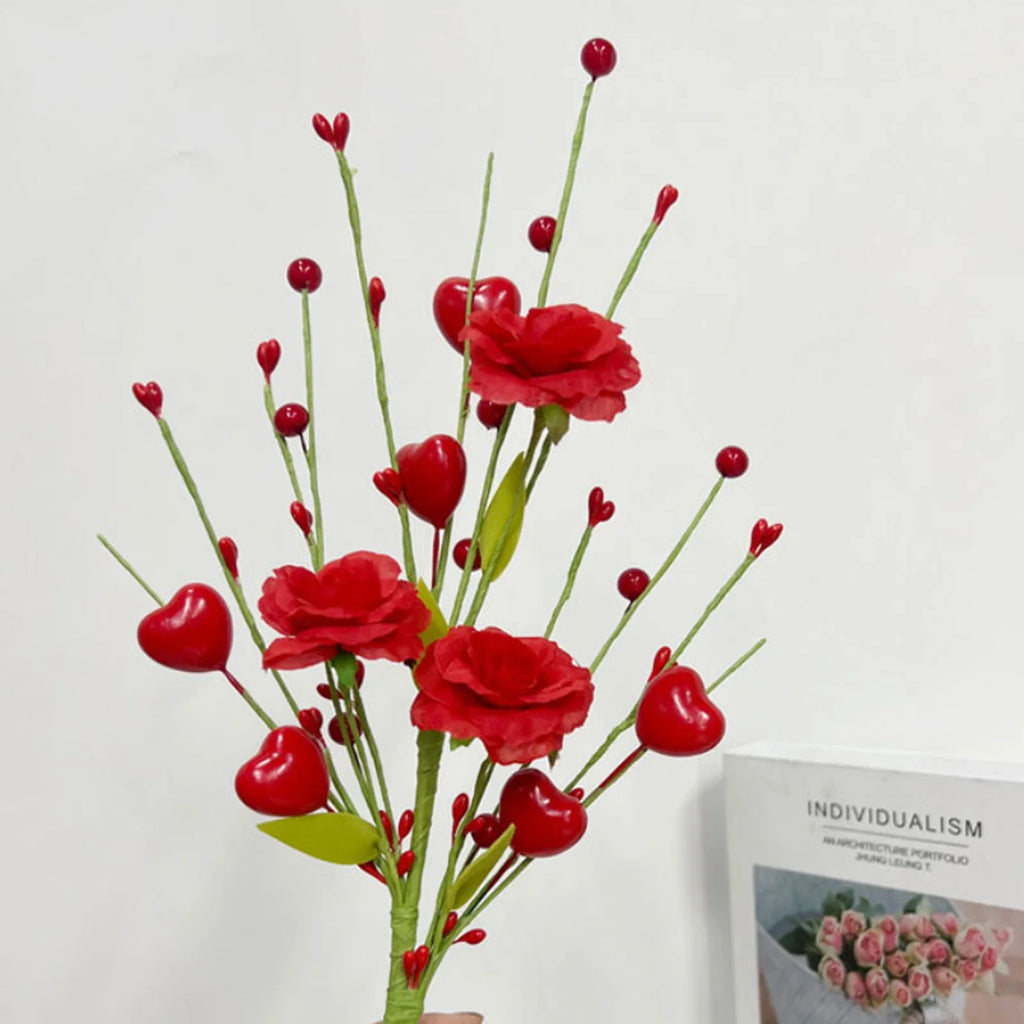 Saint-valentin decoration artificial rose branch with love berries - view 3