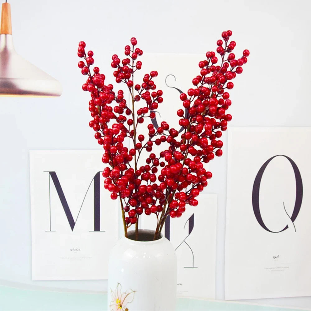 Artificial red fruit branch for Christmas decoration and harvest - view 2