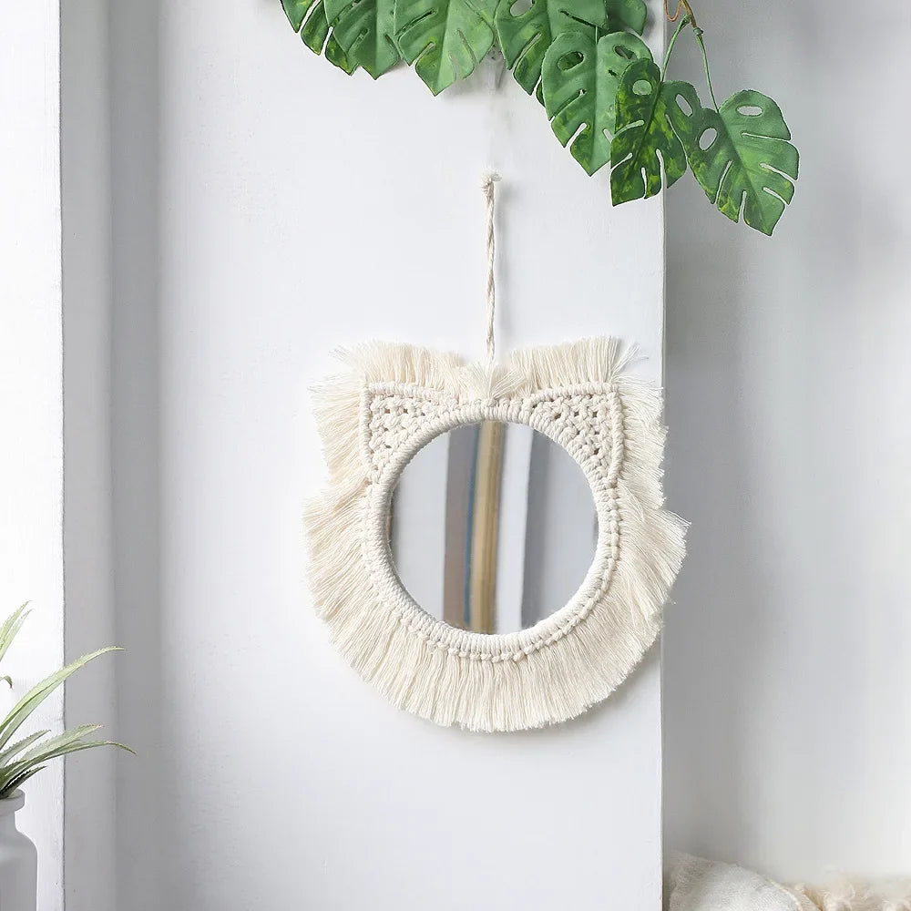 Bohemian Macrame Wall Mirror, Woven Plastic Rope - view 5