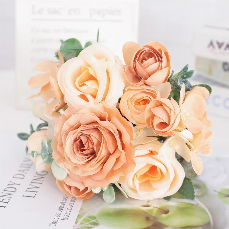 Artificial flowers silk peony hortensia decoration wedding bouquet - Autumn Yellow 1