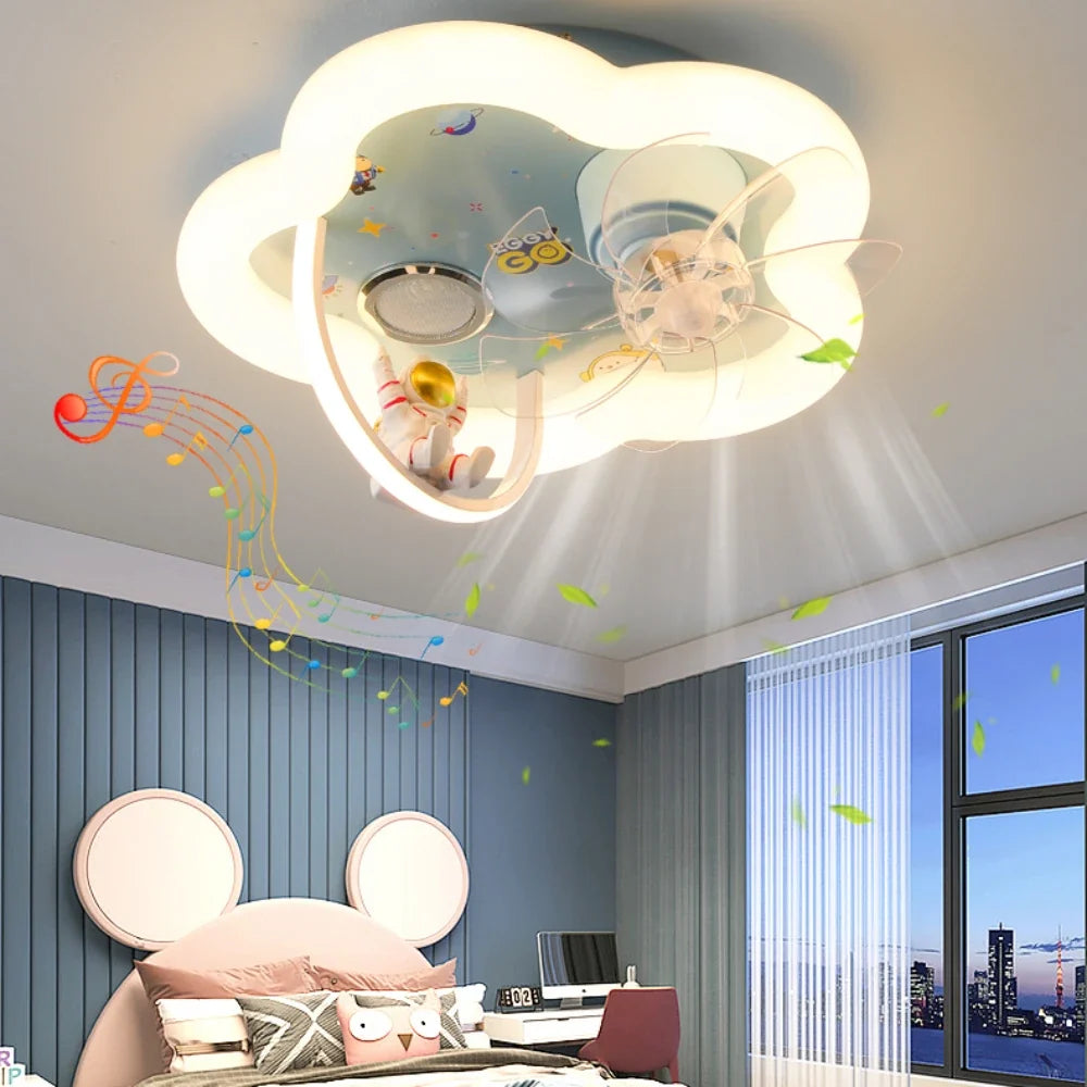 Led astronaut ceiling with fan and bluetooth music