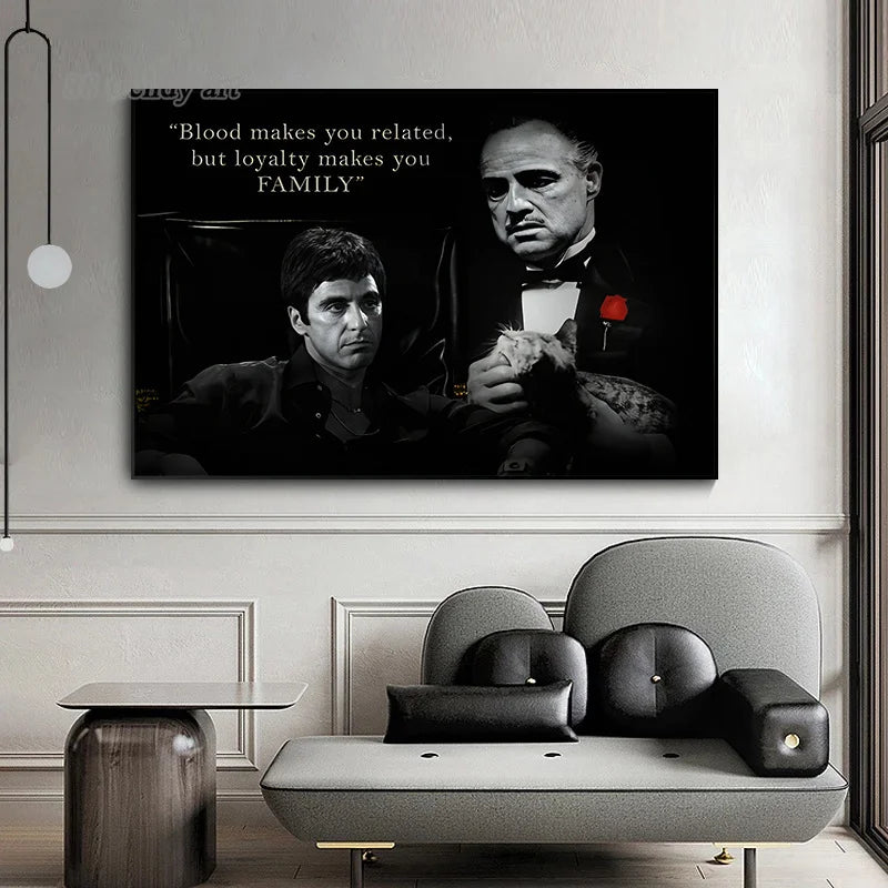 Black and White Movie Scarface and Godfather Canvas Painting Tony Montana , Don Vito Corleone Quotes Posters Pictures Home decor - view 5
