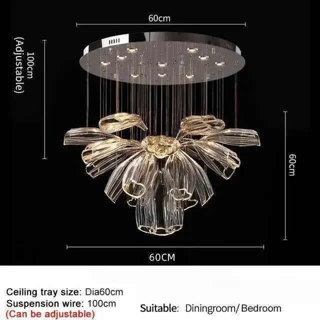 Art decorative glass pendant light for modern and elegant interior - Diameter 60 cm / Gold Chandelier / Warm Light