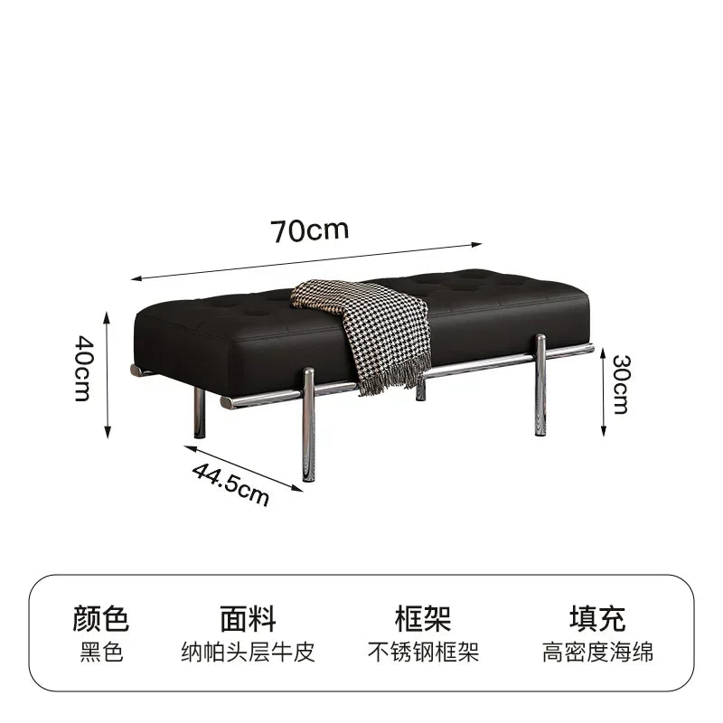 Stainless Steel Shoe Changing Bench, Long Stool, Italian Minimalist Leather, Bed-End Seat, Light, Luxury - 70cm x 44.5cm x 40cm 4
