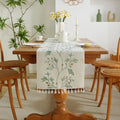 Cotton table runner embroidered cotton flower pom-poms - 33X120cm