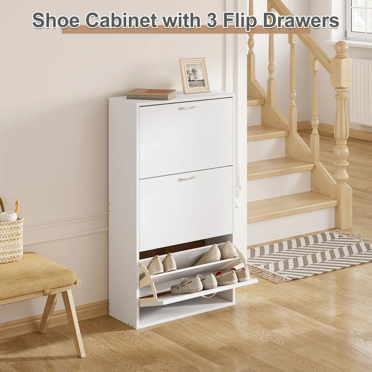 Shoe organizer with folding drawers - White