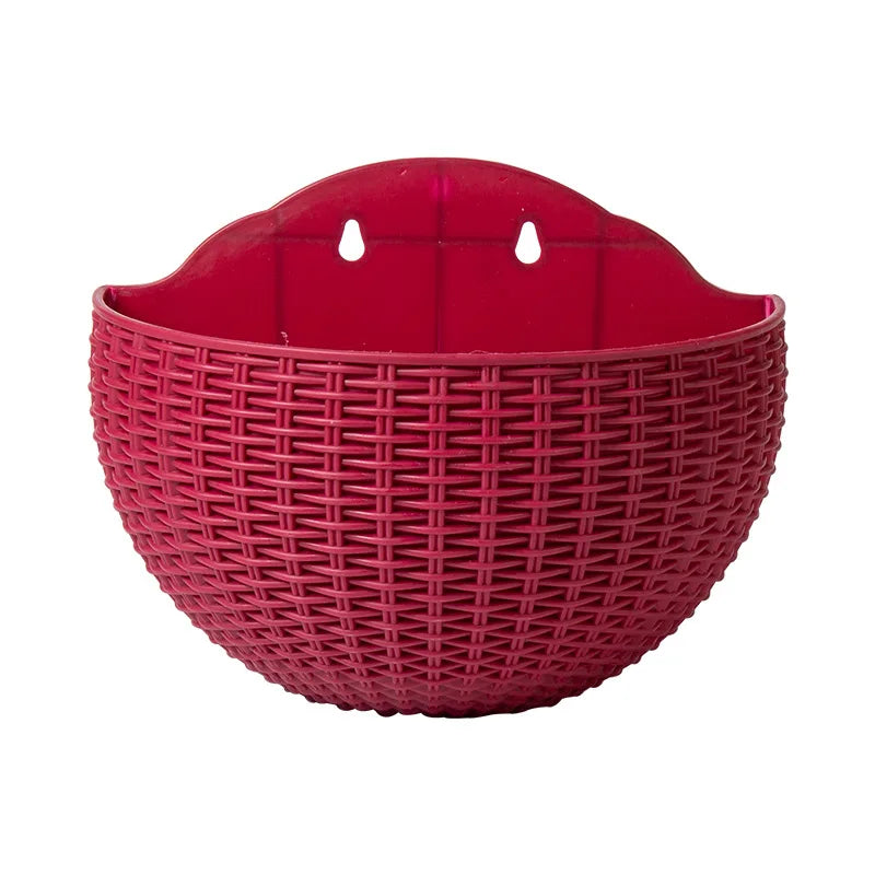 European Wall Mounted Hydroponic Plant Pot, Semi-Circular, Hanging Flower Basket, Balcony, Lazy Wall Mounted, No Drilling, decor - Claret / S