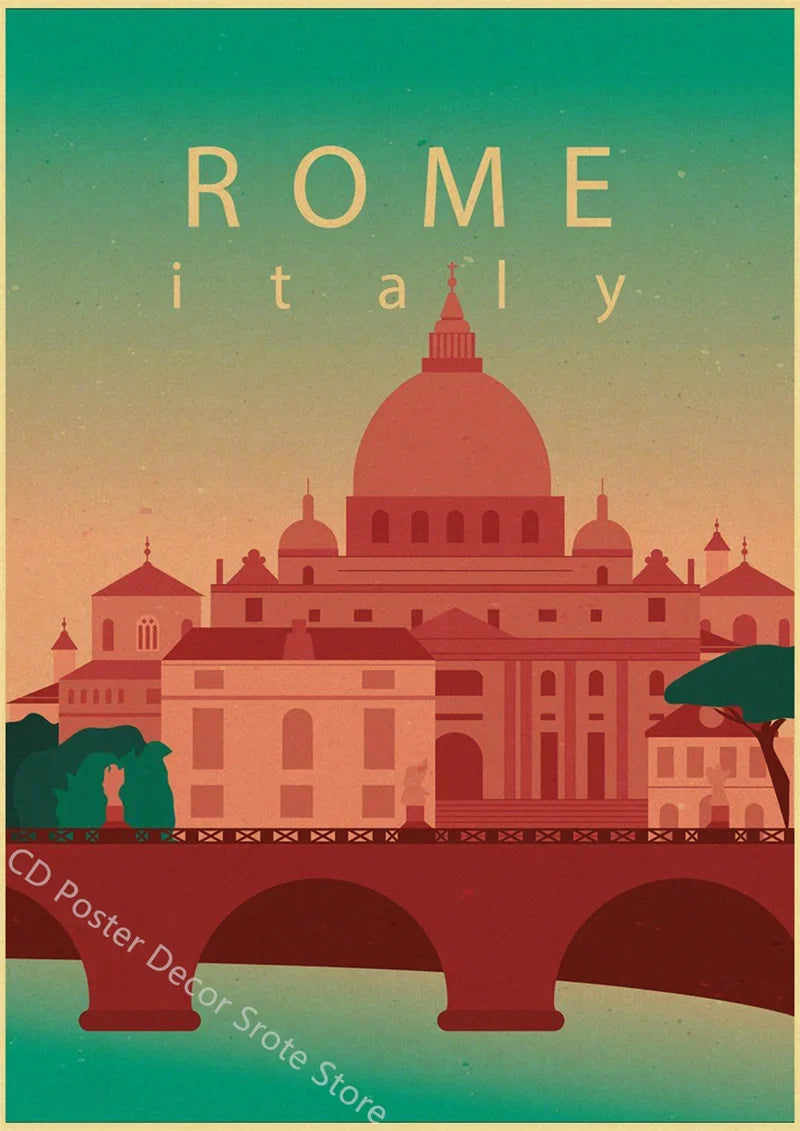 Vintage World Cities Paper Poster, A3 or A4, Design 51 - 51 / A3 16.5 x 11.8 inches