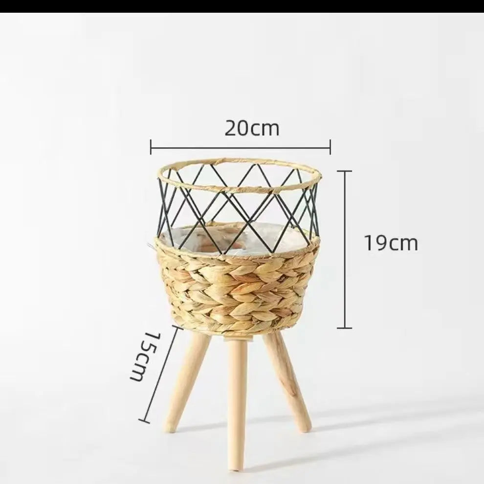 Woven wooden pot for flowers and interior decorative storage - BS