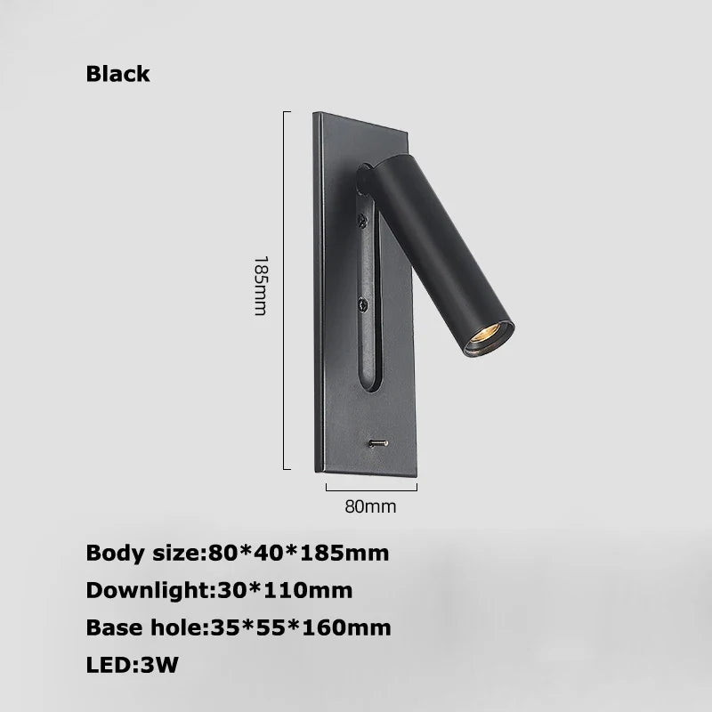 Black Brass LED Wall Spotlight with Switch and USB Port - Warm light / Black 1