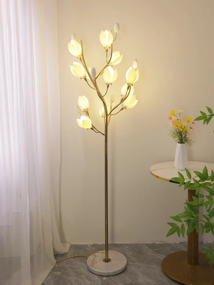 Nordic living room vertical floor lamp, simple bedroom bedside lamp, creative personalized magnolia decoration floor lamp - view 2