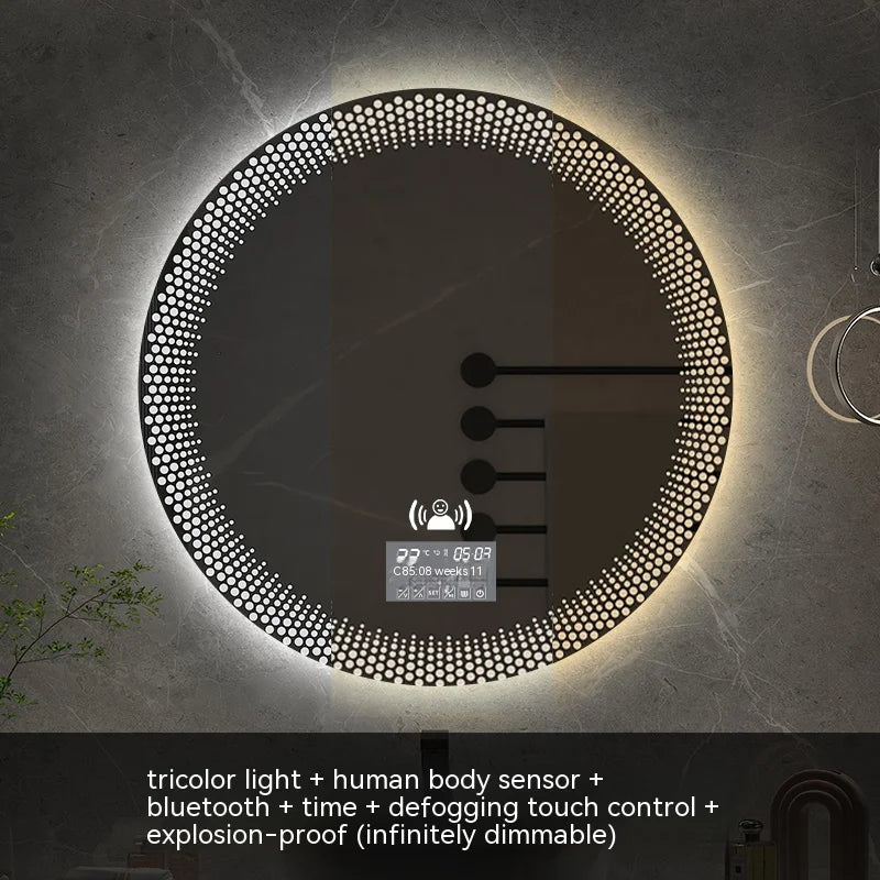 LED round mirror with adjustable backlight and intelligent anti-fog - Induction Bluetooth