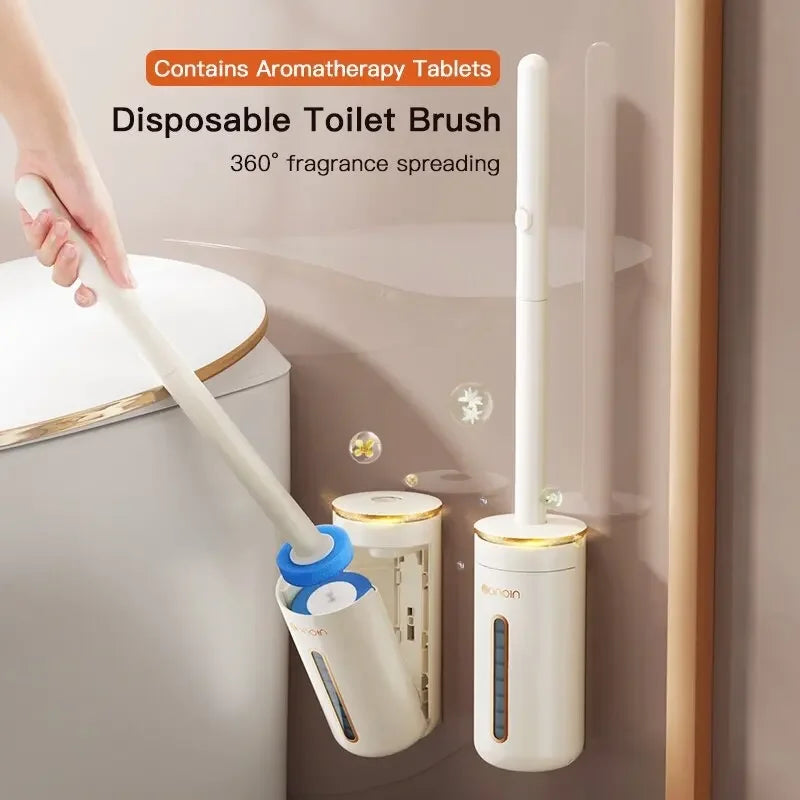 Disposable cleaning brush with long handle and replaceable head - view 2