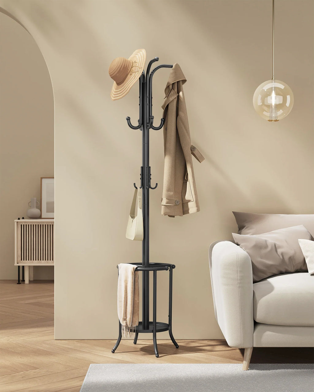 SONGMICS Coat Rack Freestanding, Coat Stand with Umbrella Holder, 12 Hooks, Metal, 175 cm Tall, for Entryway, Hallway - view 2
