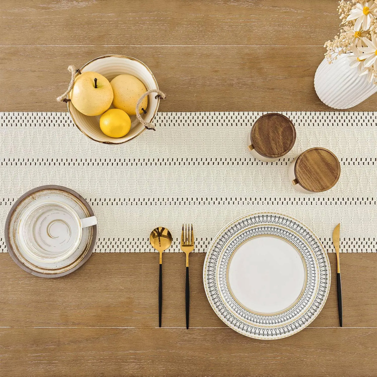 Ivory Macrame Boho Table Runner, Country Style, Design 1 - view 6