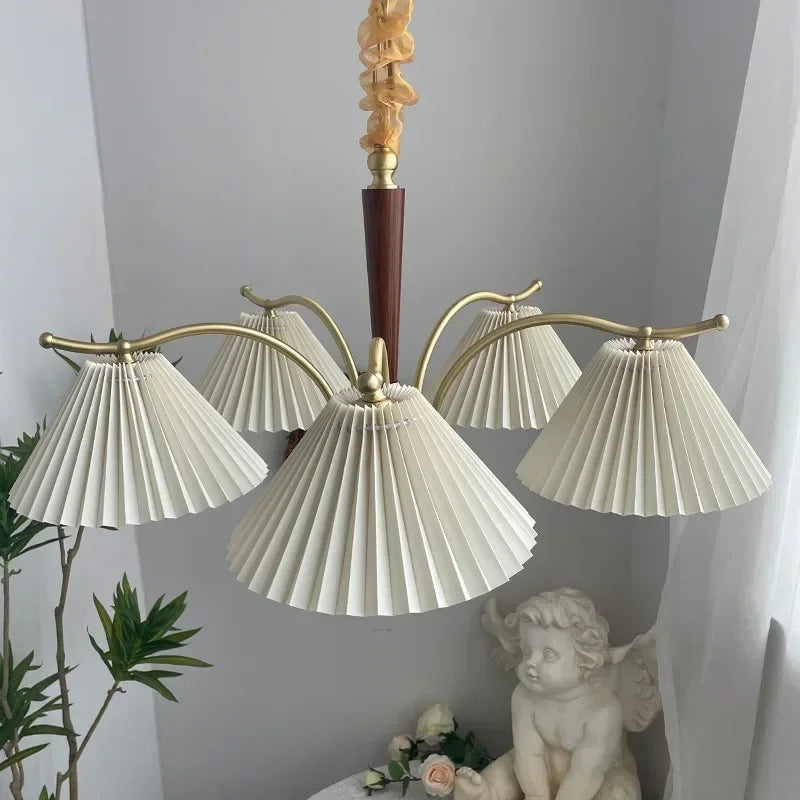 Retro Nordic hanging chandelier with a shade in pleated fabric decorative lamp - view 2