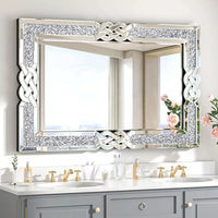 Rectangular glass mirror with decorative crystal frame - Silver 100x70cm