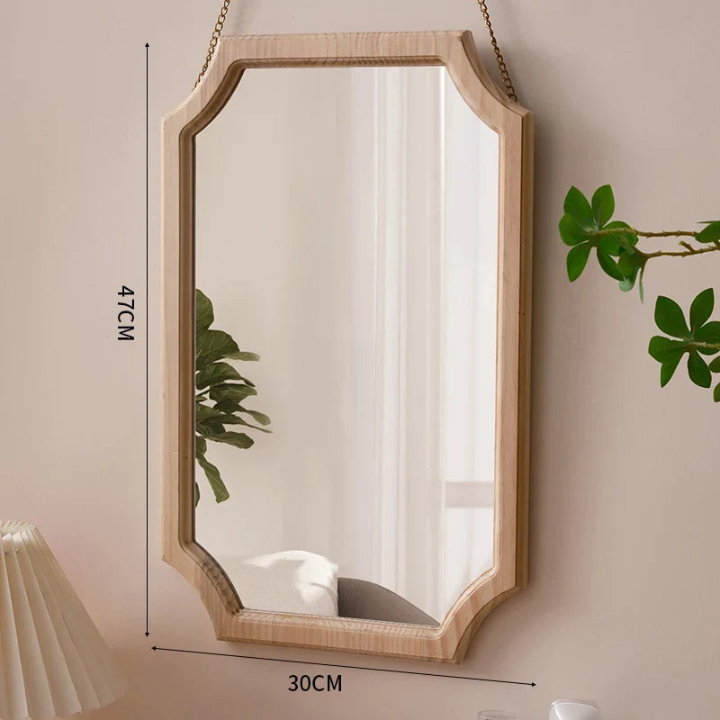 Vintage solid wood mirror for waterproof and rustproof make-up - Burlywood Wood 47x30cm