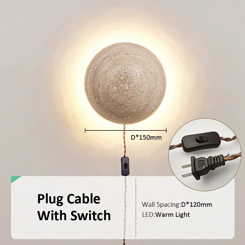 Modern wall sconce in limestone for bright interior decoration - Button Switch / D150mm / Warm White