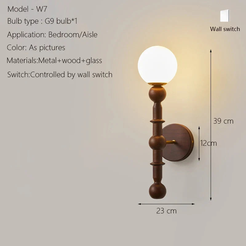 Wall sconce in wood with Japanese glass and blue light - W7 / 1 Bulb 12W