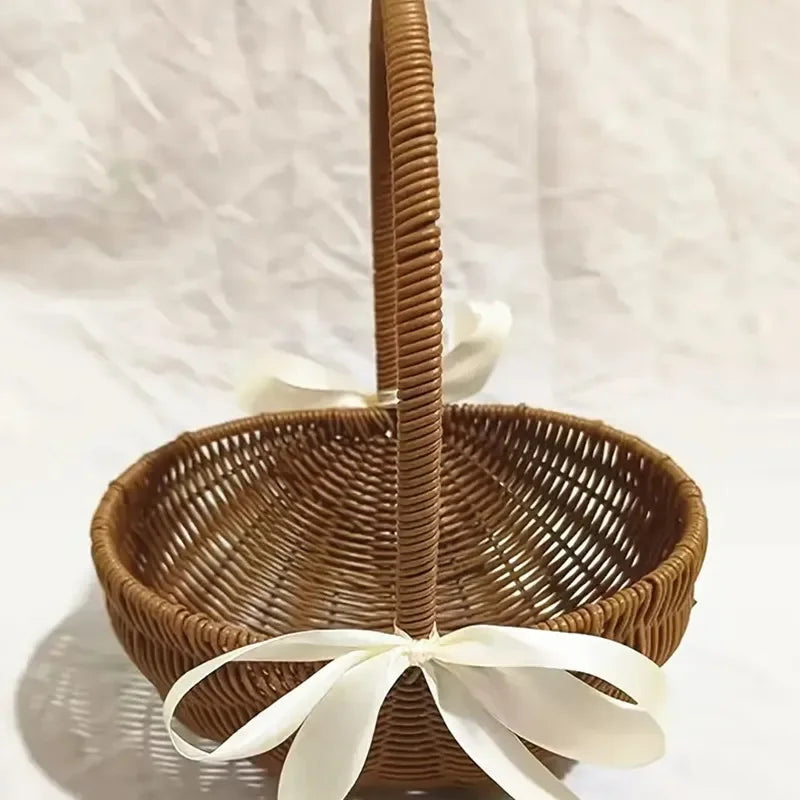 1pc Handwoven Flower Basket, Floral Decoration Dried Artificial Flower Gift Handwoven Basket, Handmade Fruit Basket - view 3
