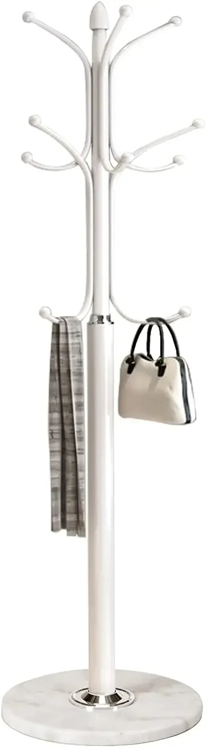 Marble-Base Metal Coat Rack, 12-Hook Hall Tree, Style One - White