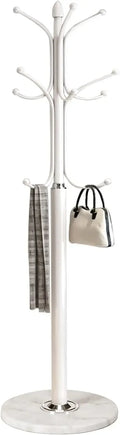 Marble-Base Metal Coat Rack, 12-Hook Hall Tree, Style One - White