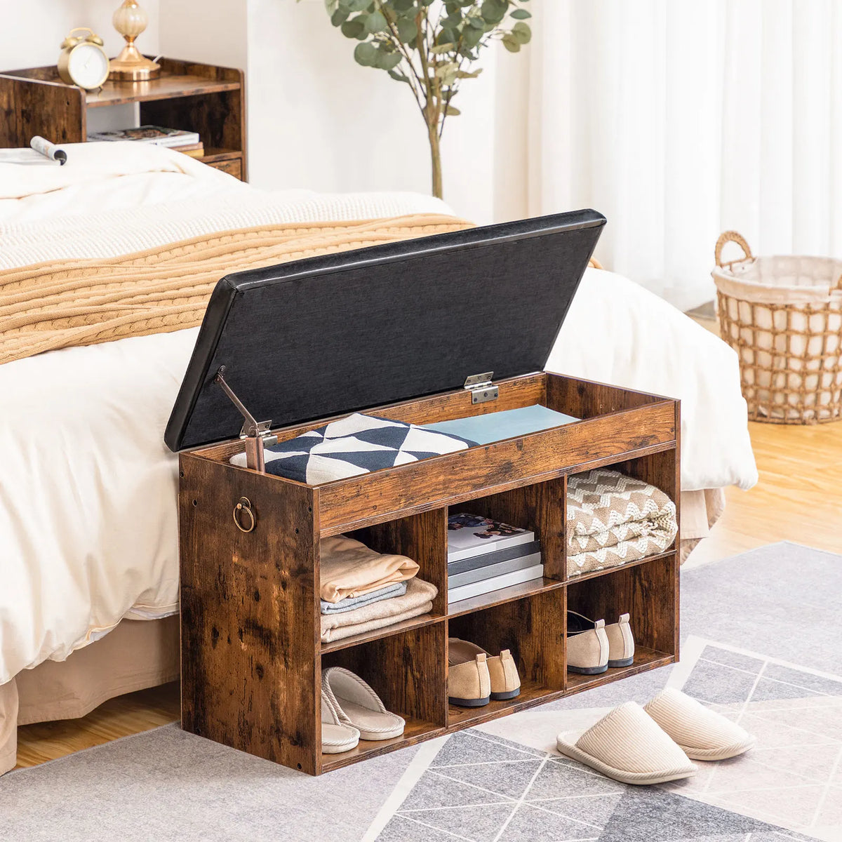 Shoe cabinet with padded bench and 6 compartment shelf - view 2