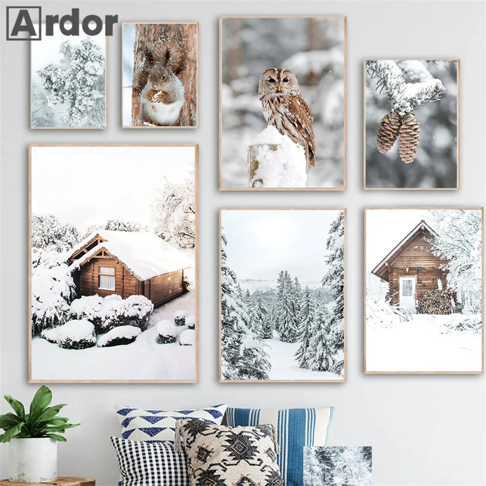 Wall decoration fox owl deer forest winter snow - view 4